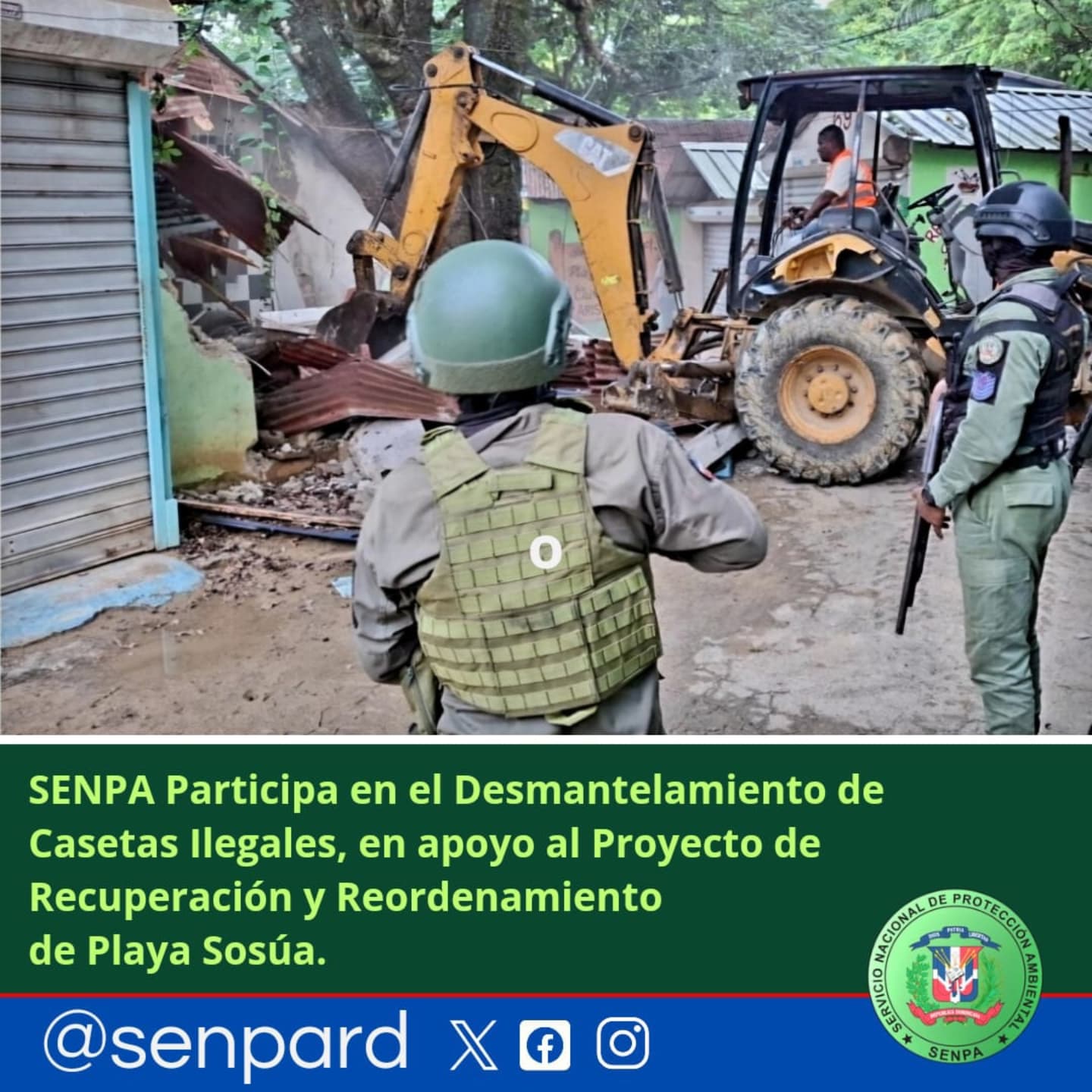 SENPA participa en el desmantelamiento de casetas ilegales en Playa Sosúa, Puerto Plata